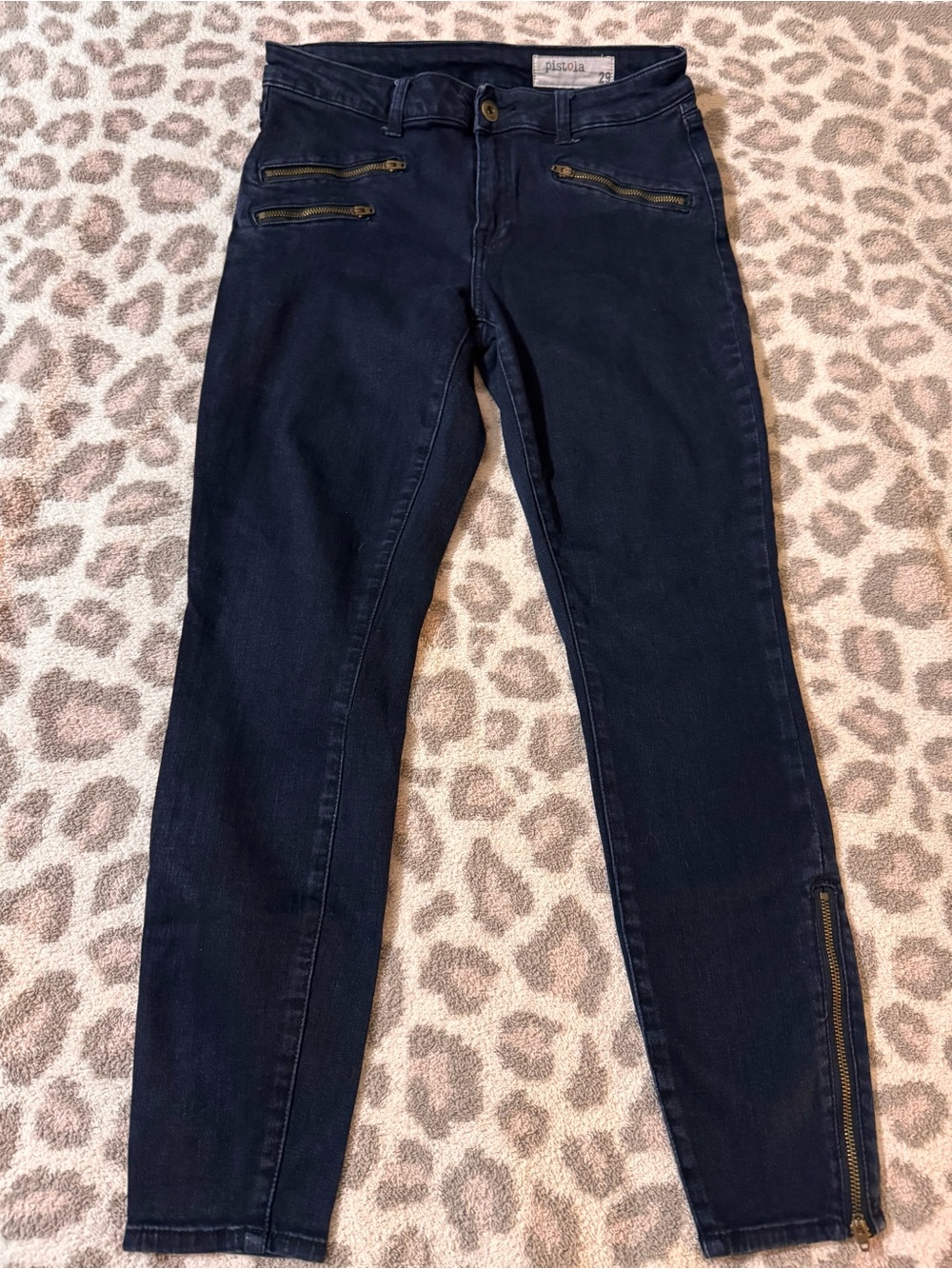 pistola Dark Navy Skinny Jeans with Gold Zippers